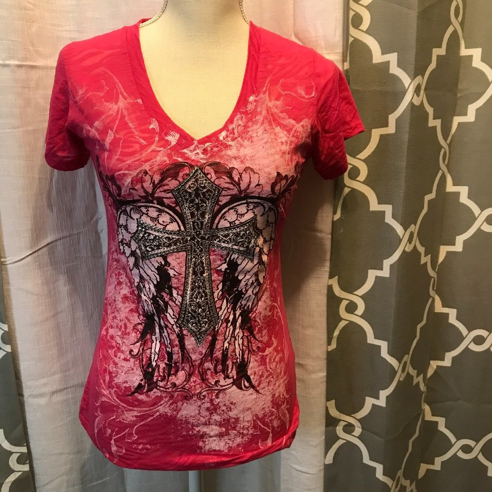 wings and cross pink top